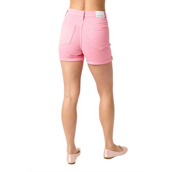 NEW JUDY BLUE high-rise tummy control denim shorts in pink - Picture 4 of 5